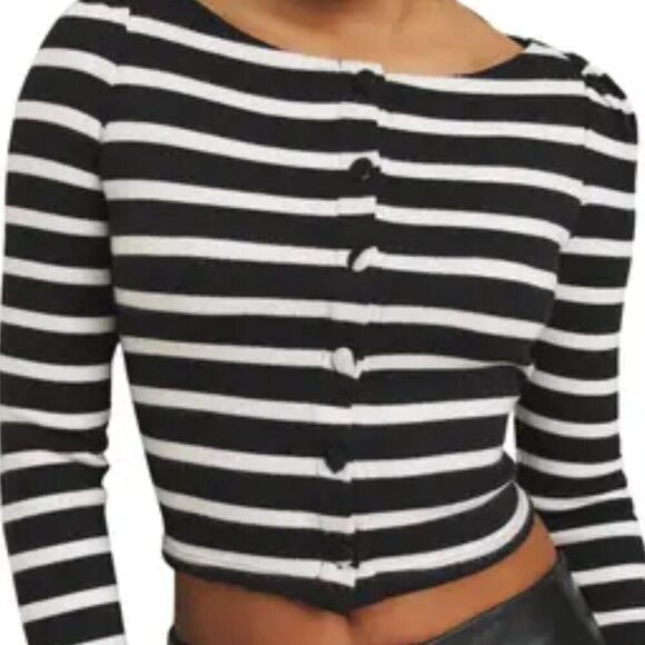 NEW Reformation Cardigan Sweater Black Striped Knit Top Lennox size M - Picture 1 of 7